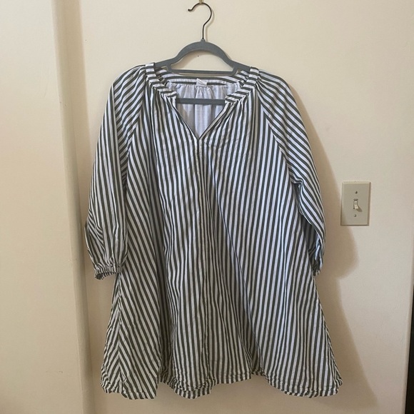 MELROSE AND MARKET POPLIN COTTON MINIDRESS IN GREEN CHIVE CABANA STRIPE - Picture 2 of 6